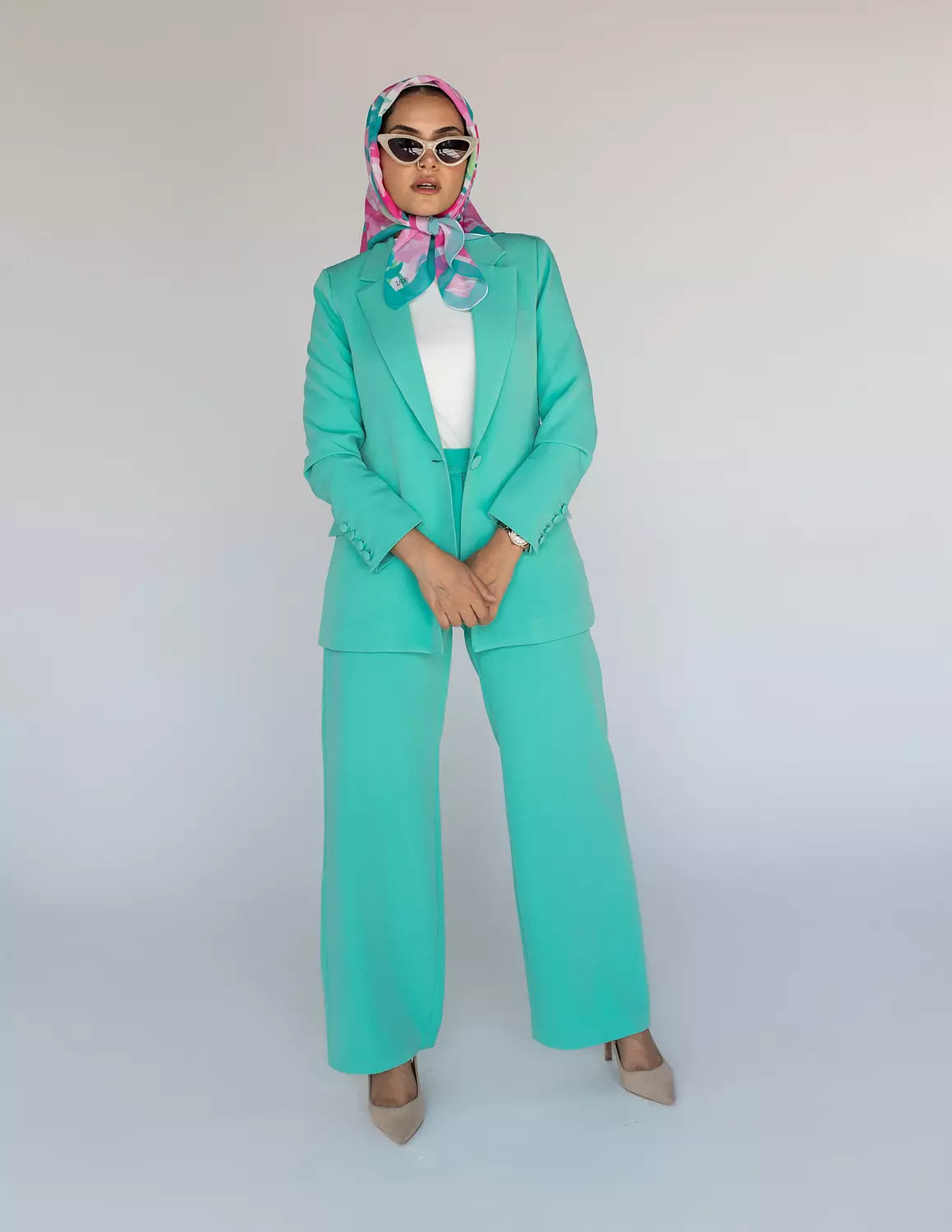 Mint green Wide-Leg Straight Mid Pants