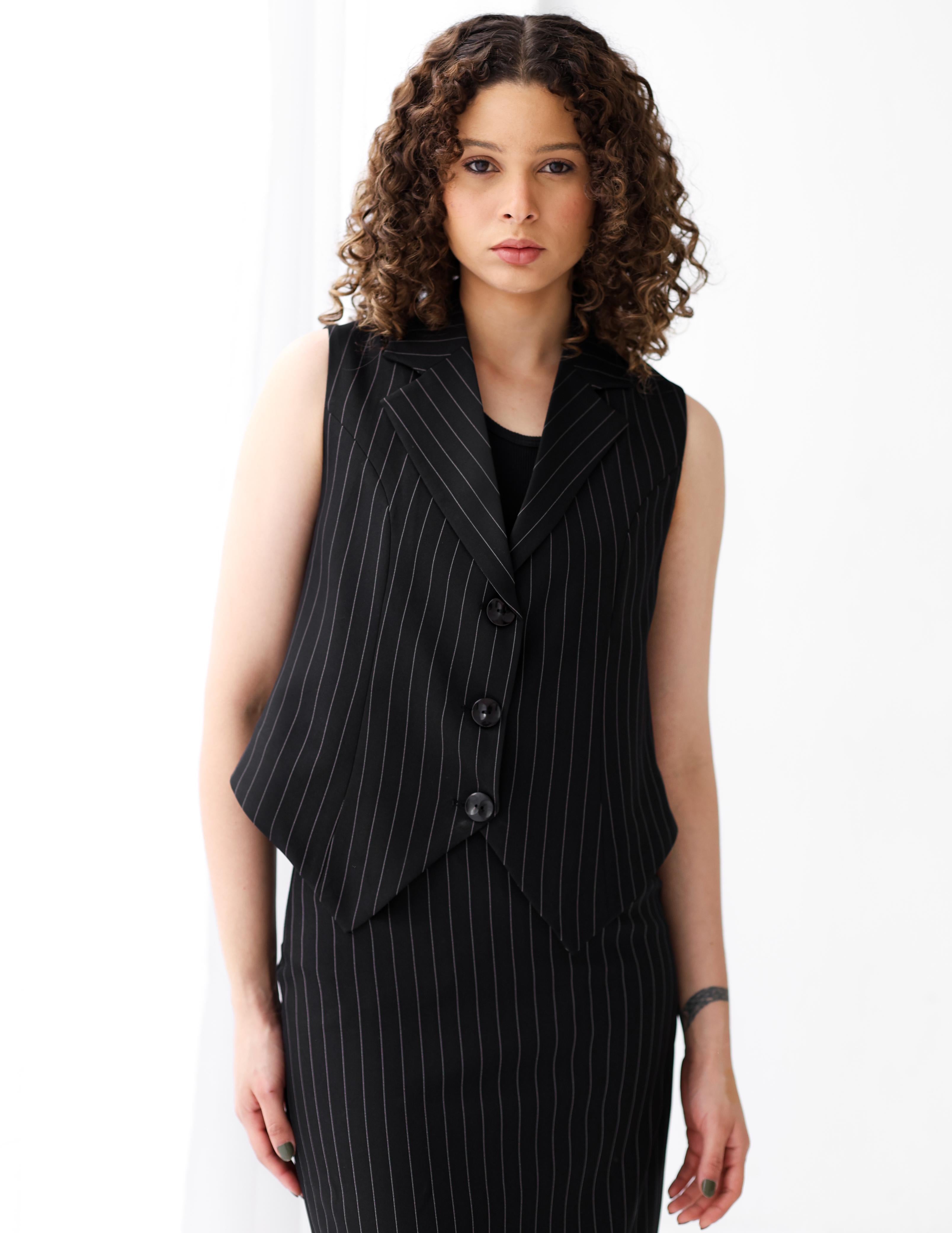 Striped Black Cropped Vest