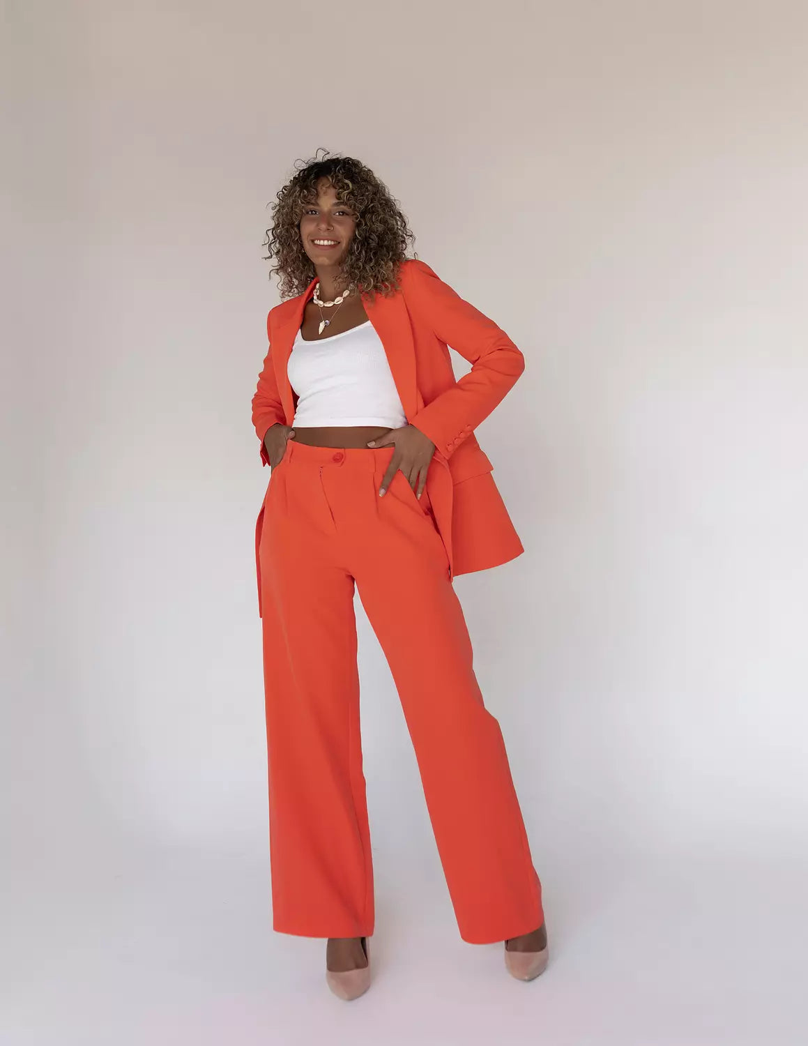 Tangerine Wide-Leg Straight Mid Pants