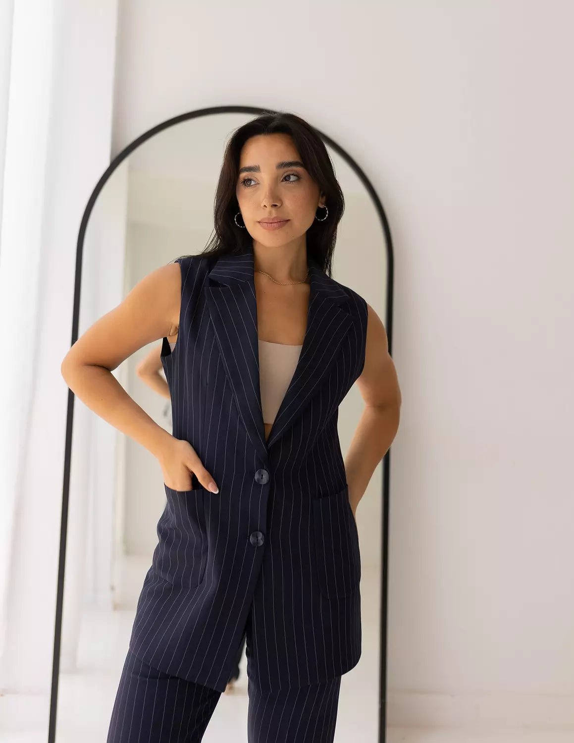 Striped Navy Long Vest