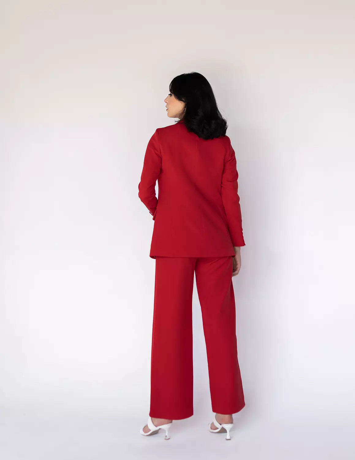 Coral Red Wide-Leg Straight Mid Pants