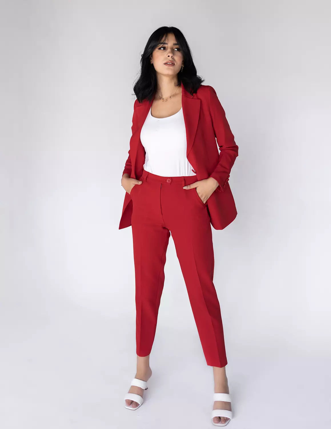 Coral Red Slim Pants
