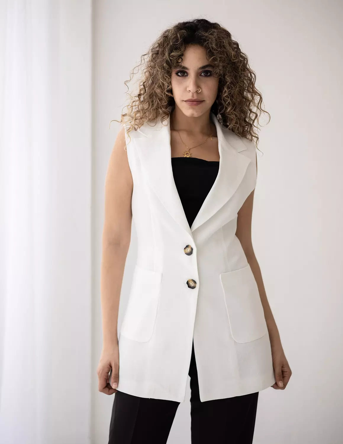 Coconut Long Linen Vest