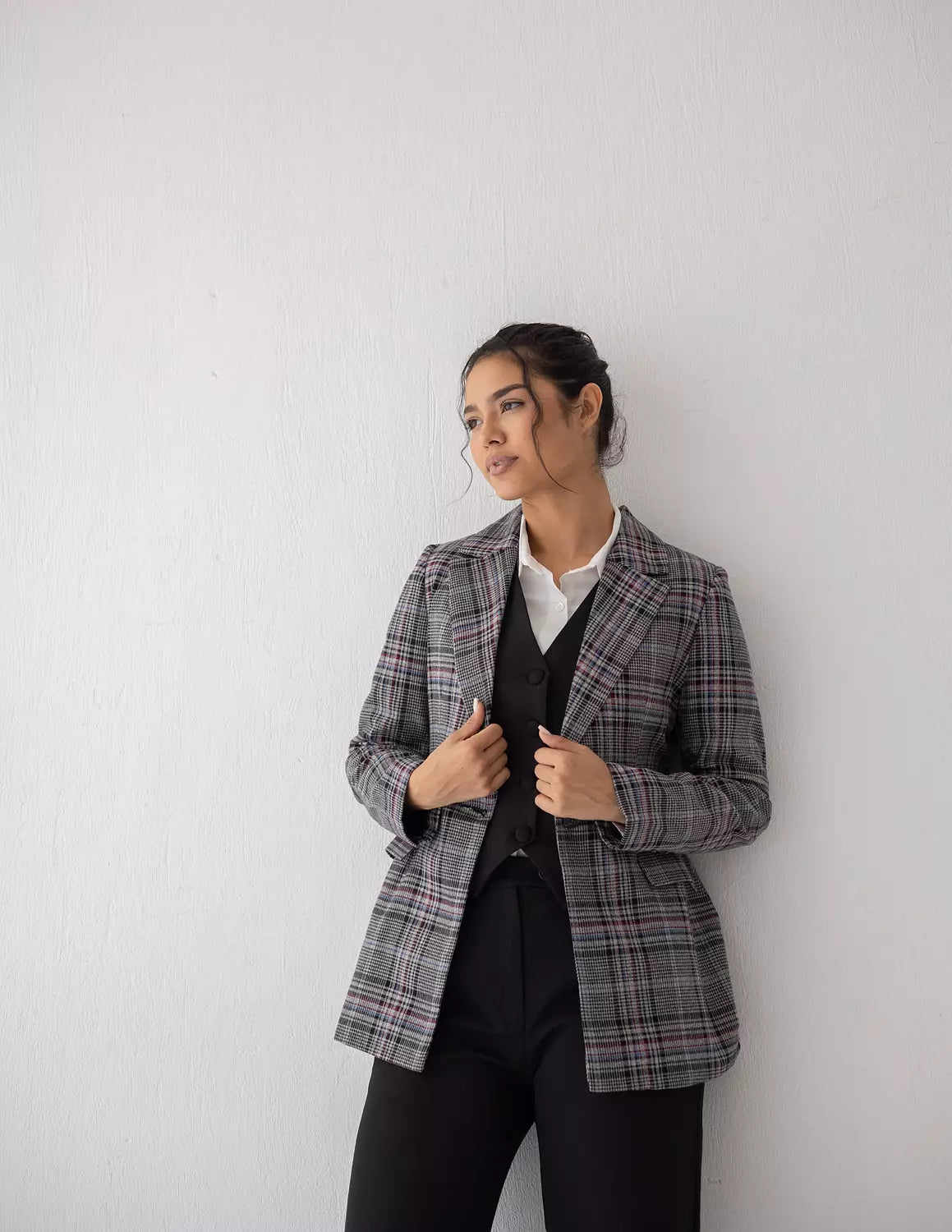 Gray With Red & Blue Checked Blazer