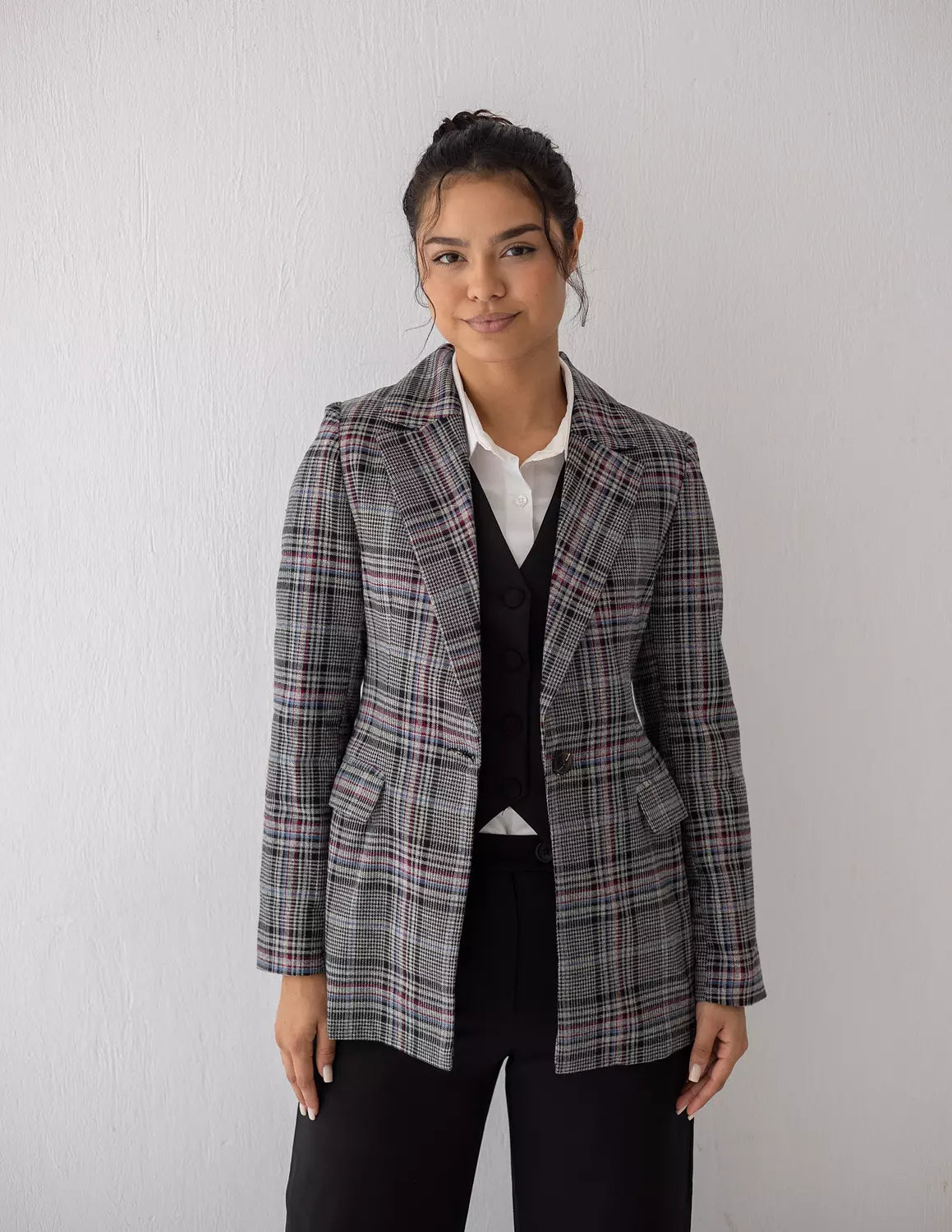Gray With Red & Blue Checked Blazer