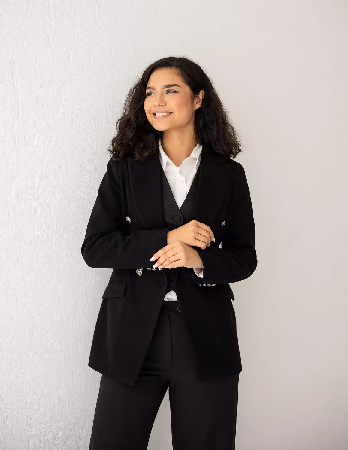 Midnight Tweed Wool Double Breasted Blazer