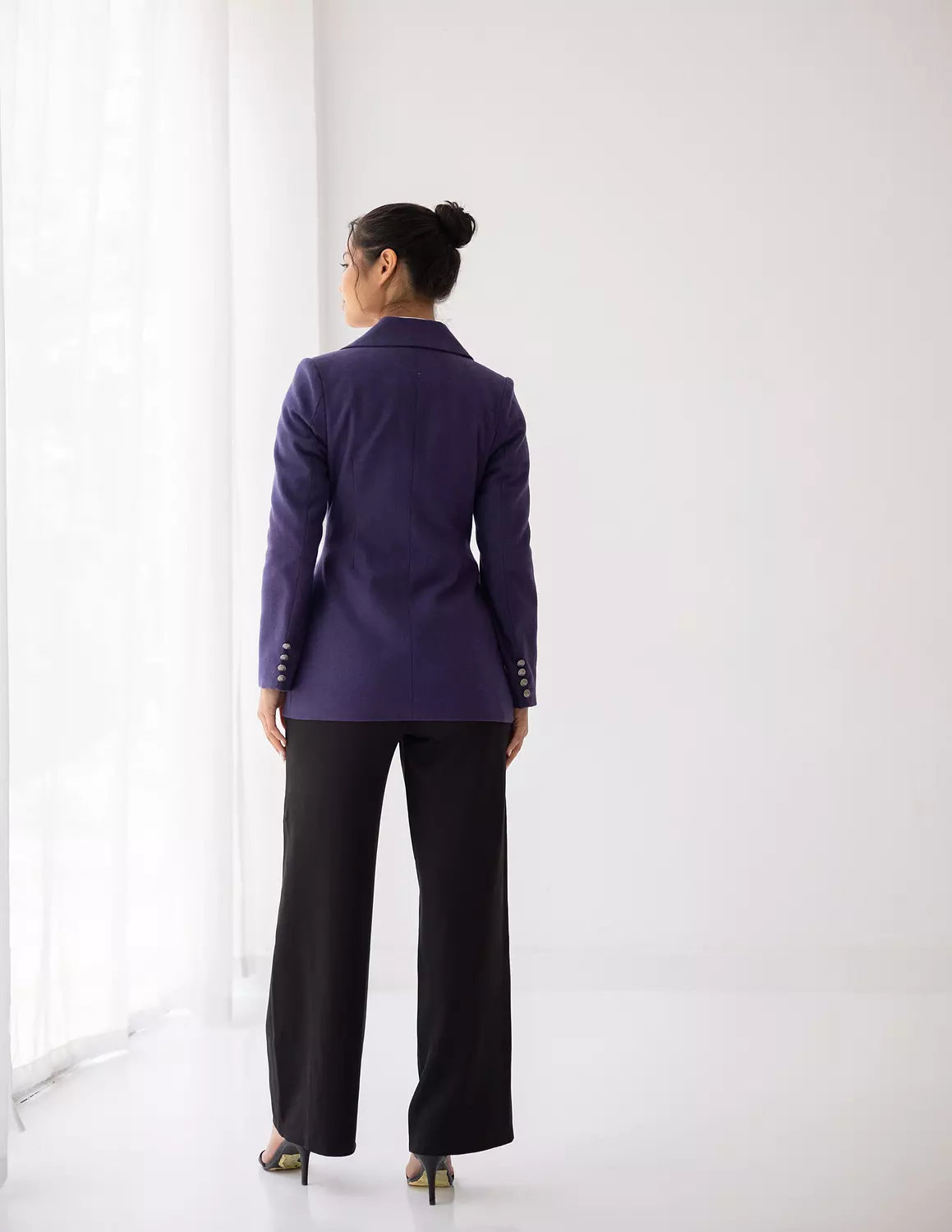 Metallic Violet Tweed Wool Double Breasted Blazer