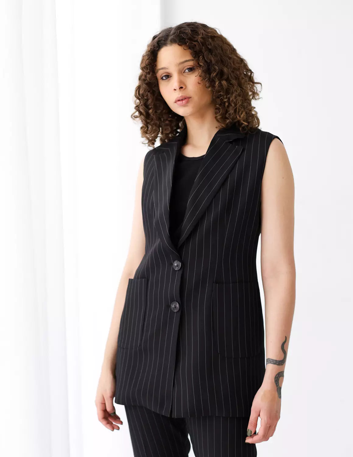 Striped Black Long Vest