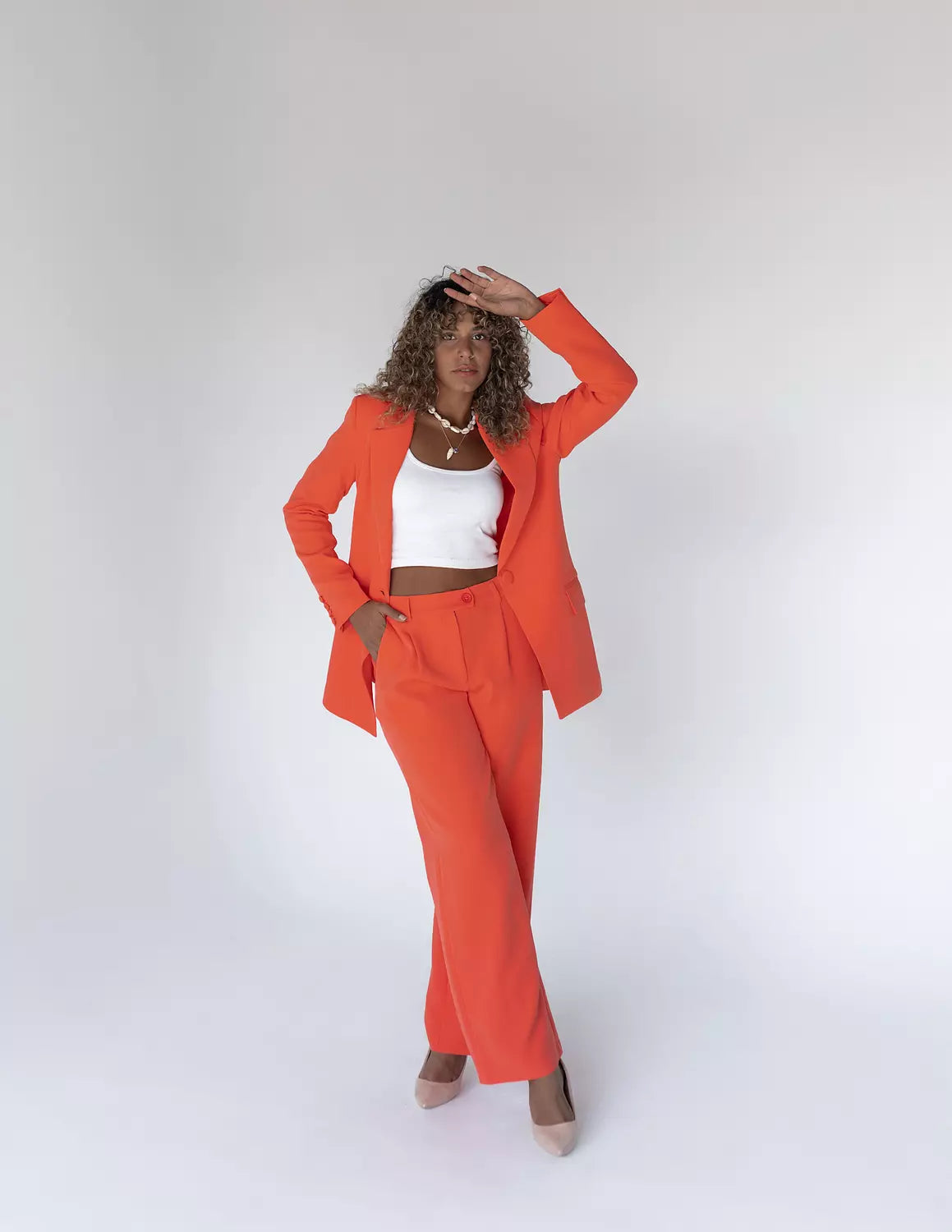 Tangerine Wide-Leg Straight Mid Pants