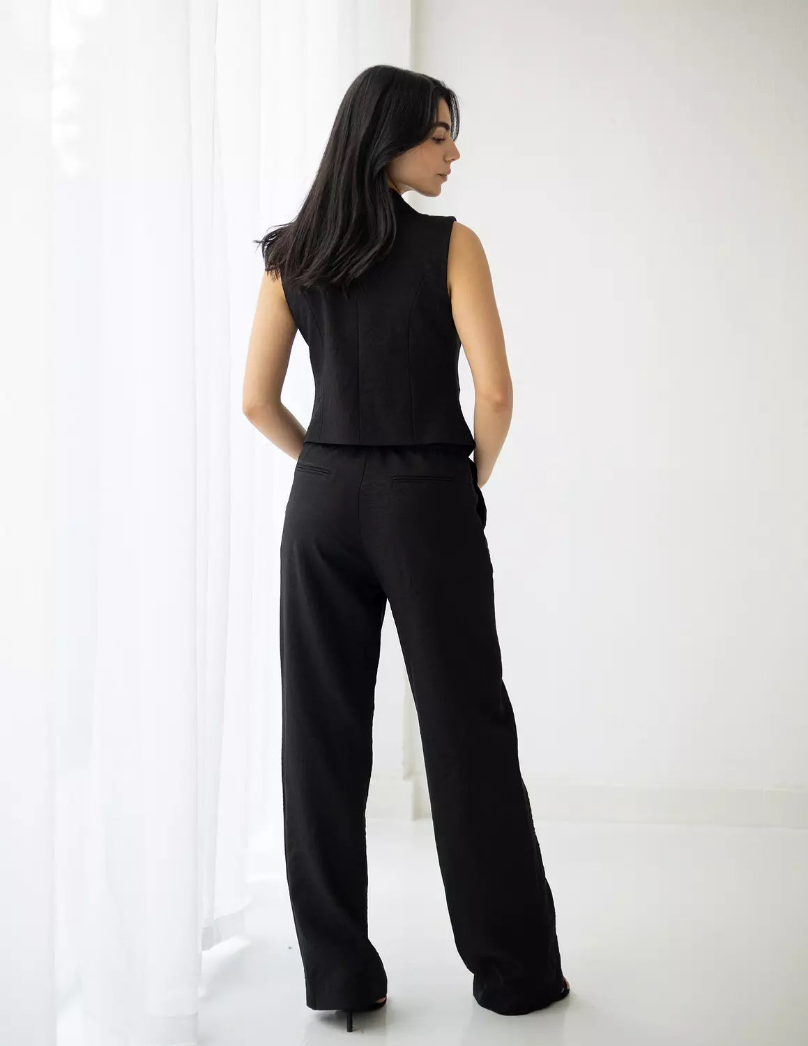 Midnight Linen Double Breasted Cropped Vest