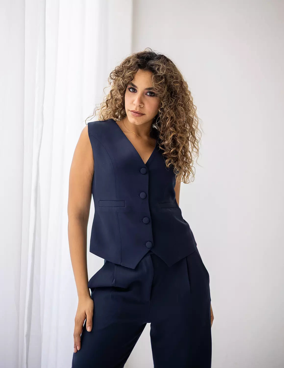 Navy Blue Cropped Vest