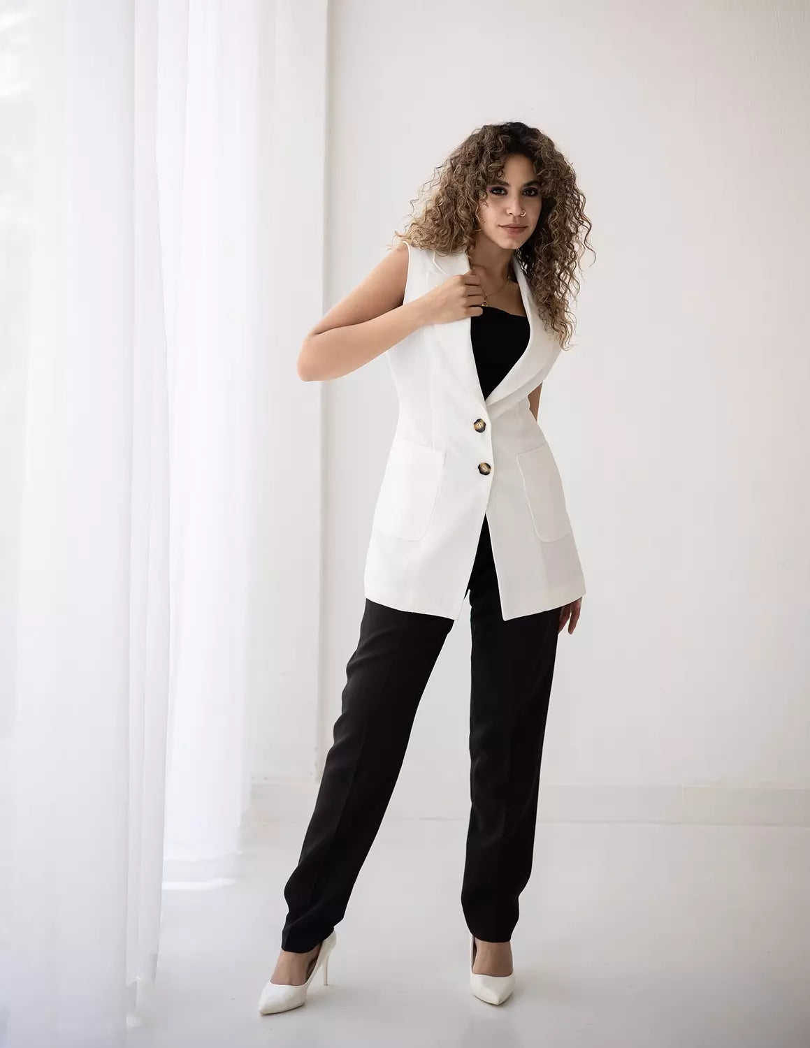 Coconut Long Linen Vest
