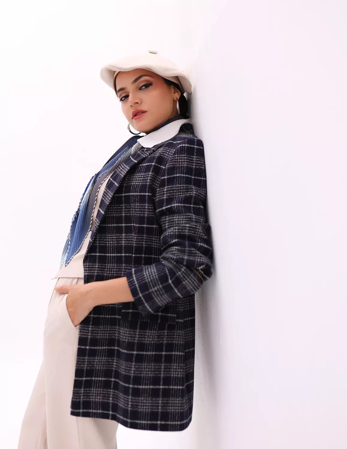 Navy Blue Plaid Blazer
