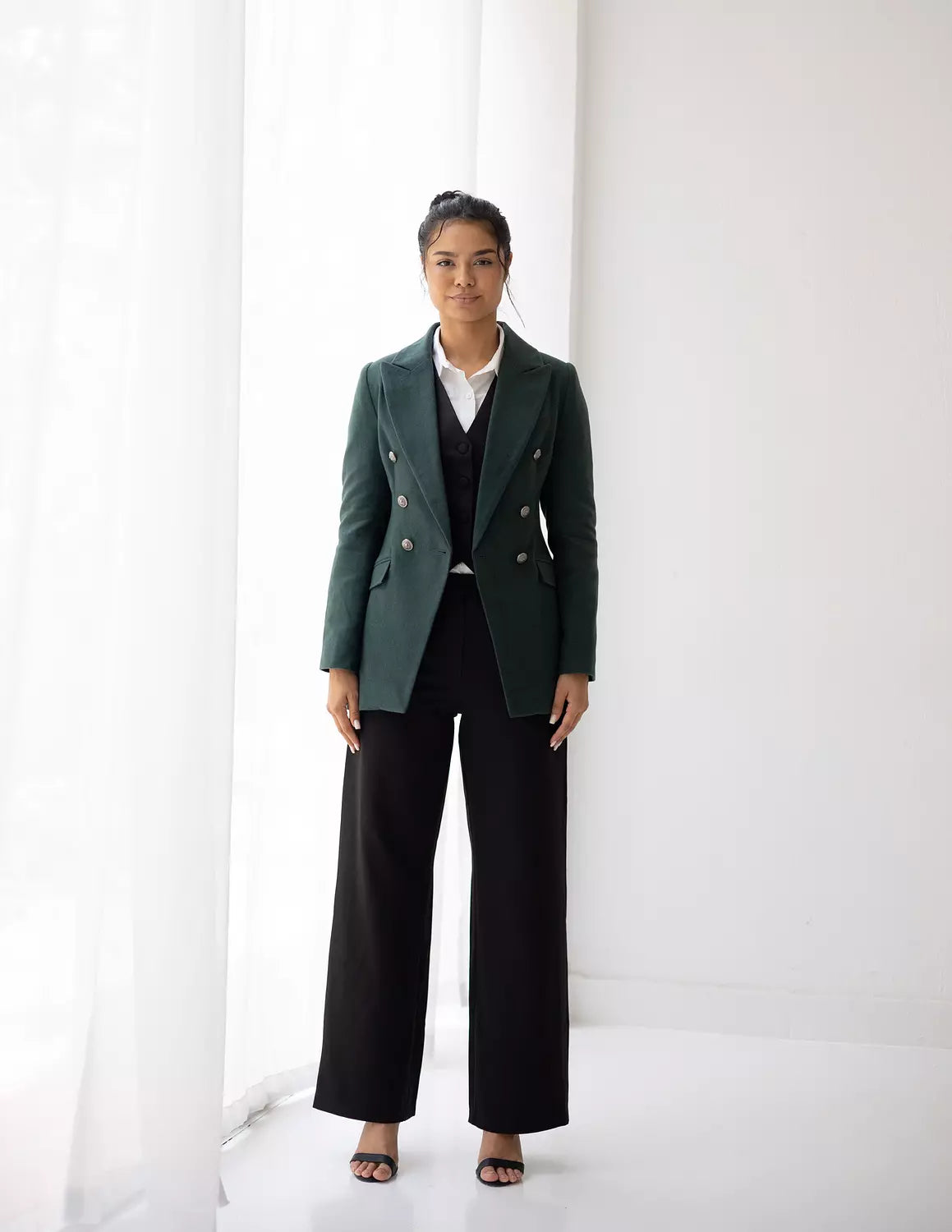 Sacramento Green Tweed Wool Double Breasted Blazer