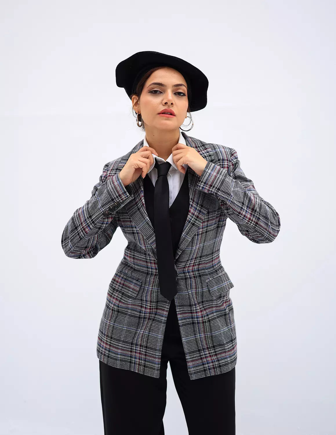 Gray With Red & Blue Checked Blazer