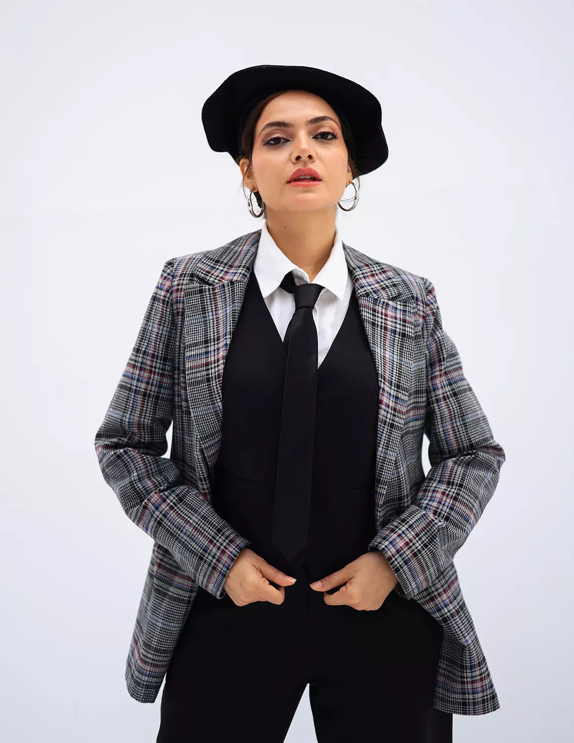 Gray With Red & Blue Checked Blazer
