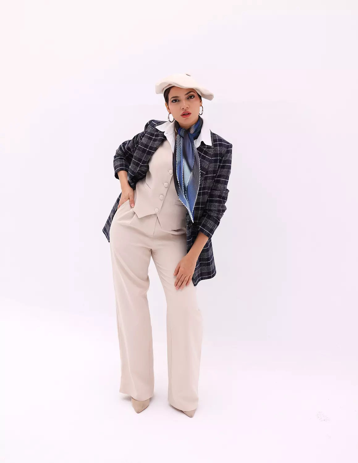 Navy Blue Plaid Blazer