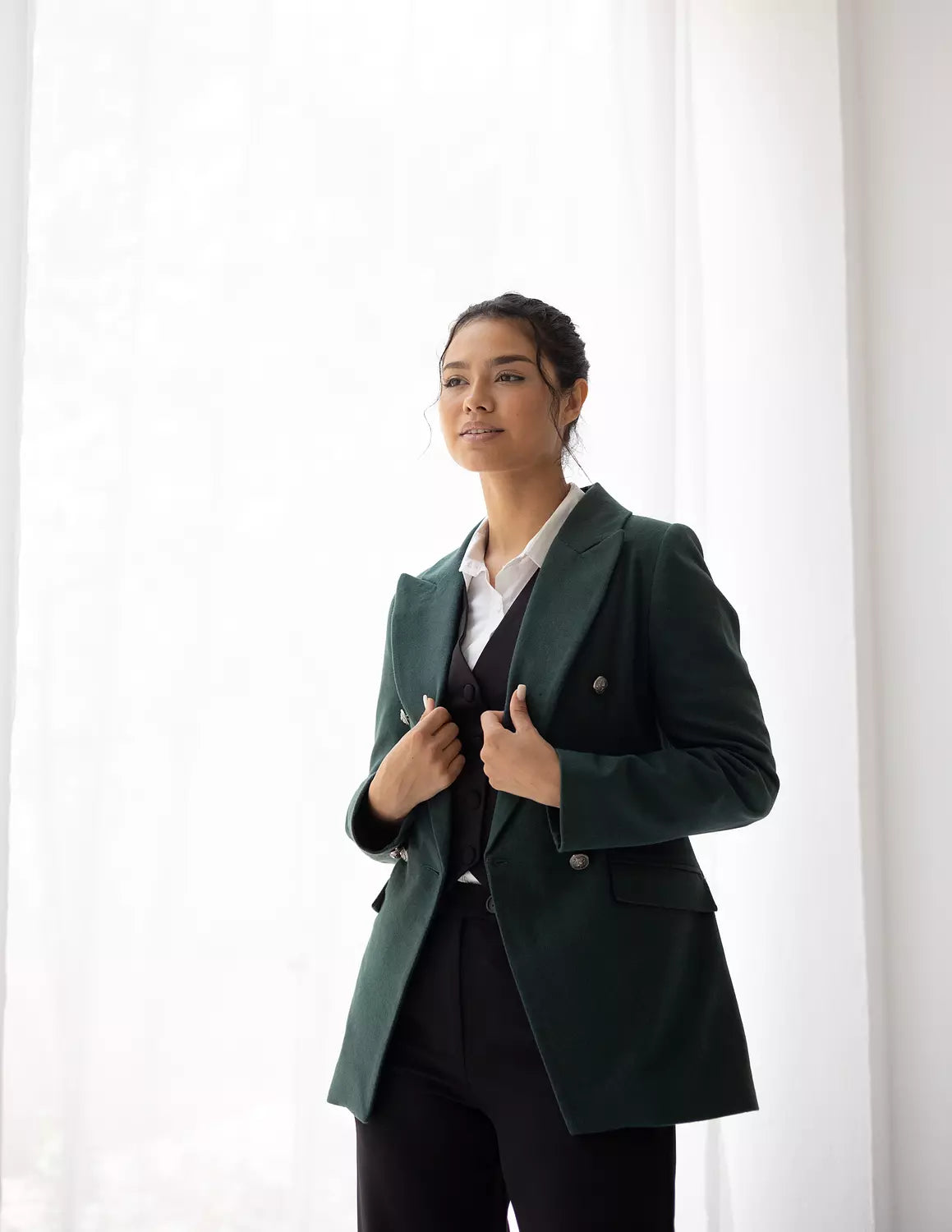 Sacramento Green Tweed Wool Double Breasted Blazer