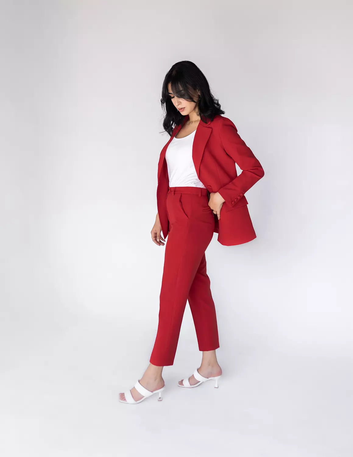Coral Red Slim Pants