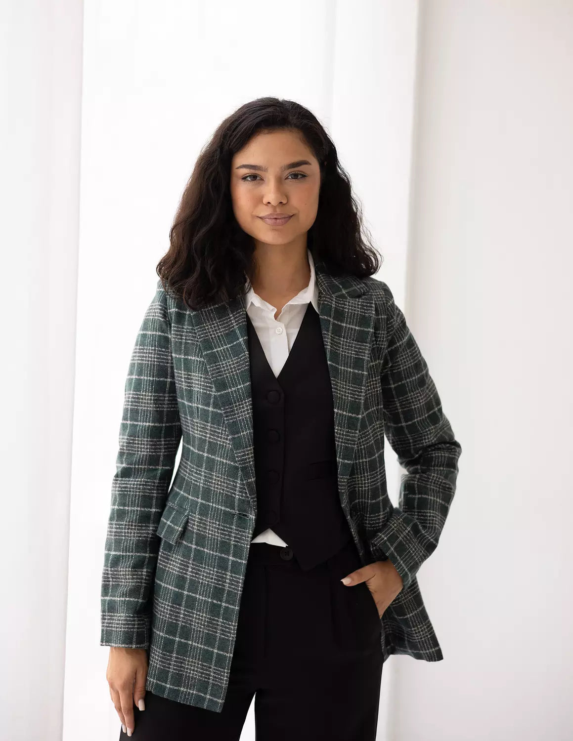 Deep Jungle Green Plaid blazer