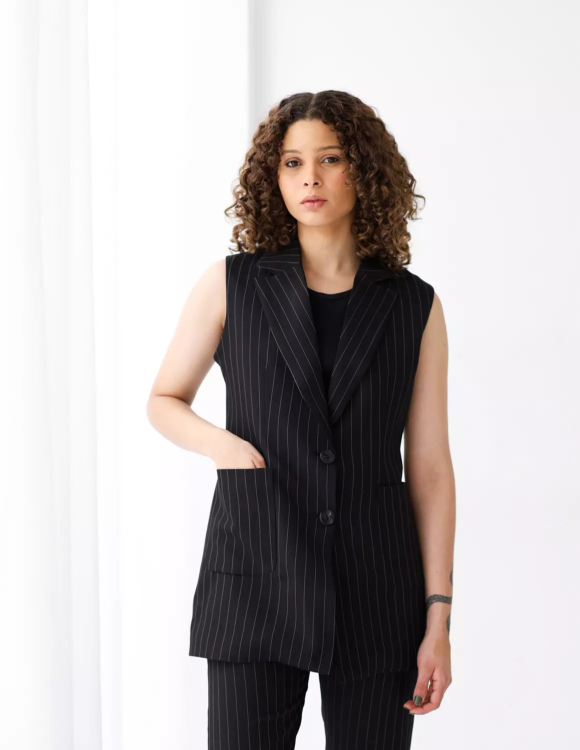 Striped Black Long Vest