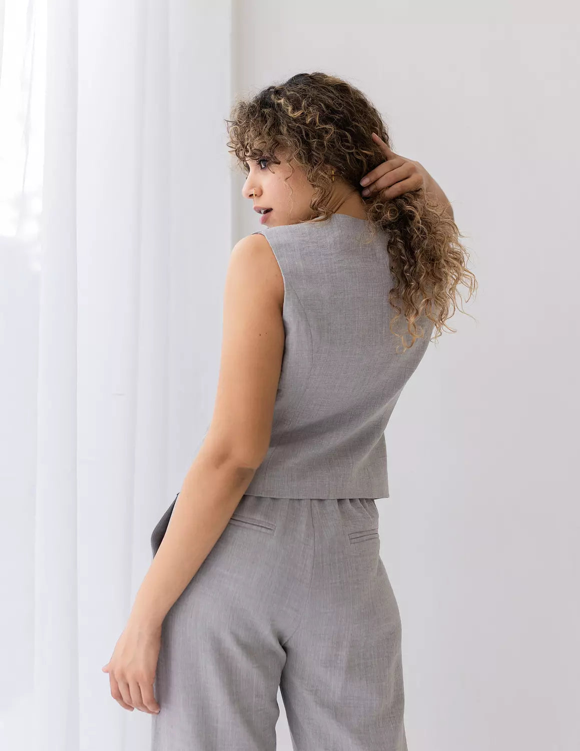 Light Gray Linen Cropped Vest